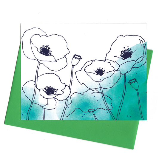 Watercolor Poppies Peacock